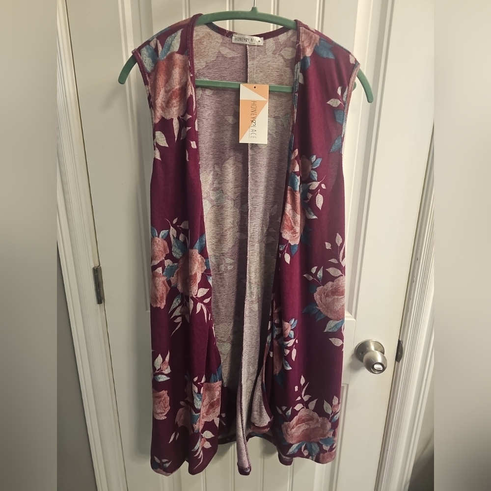 NWT Honey & Lace Long Fleece Vest Medium